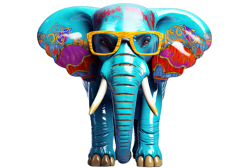 graphic goggles  funny fashion face drawing design cute colourful bright blob beautiful background art animal ai abstract Cartoon colorful elephant sunglasses white background Created