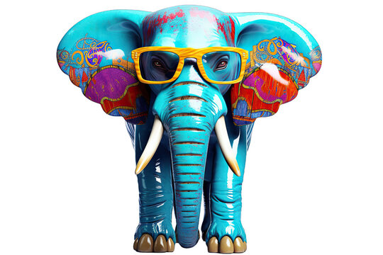 graphic goggles  funny fashion face drawing design cute colourful bright blob beautiful background art animal ai abstract Cartoon colorful elephant sunglasses white background Created