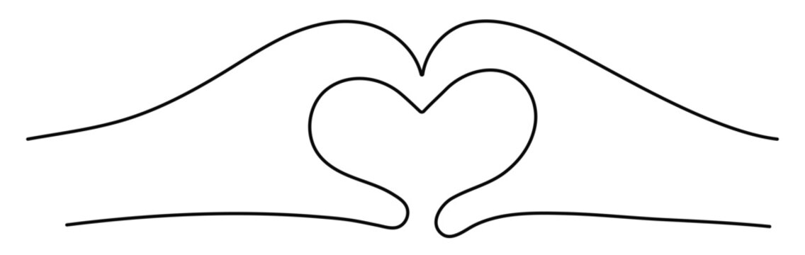 Heart hand sign line. Hand making the heart symbol. I love you. Vector illustration