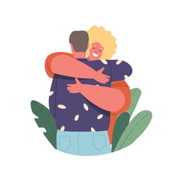 Two Male Friends Share A Warm Embrace, Expressing Genuine Happiness And Camaraderie. Their Hug Radiates Comfort