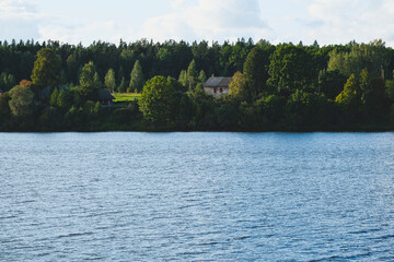 landscape with river Daugava near Jaunjelgava town in Latvia