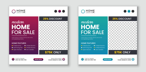 Real estate social media post or Home sale web banner template.