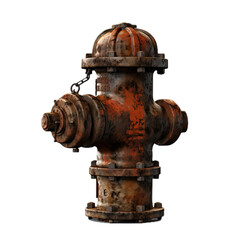 a rusty Fire Hydrant, side view in a PNG, Firefighter-themed, isolated, and transparent photorealistic illustration. Generative ai 