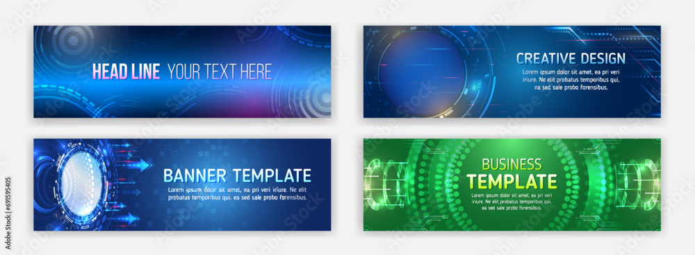 Leinwandbilder futuristic digital communication background. blue technology cover. modern hi tech horizontal banner