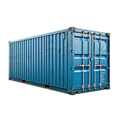 a Blue Shipping container in a 3/4 view, isolated and transparent PNG in a Cargo industry-themed, photorealistic illustration. Generative ai