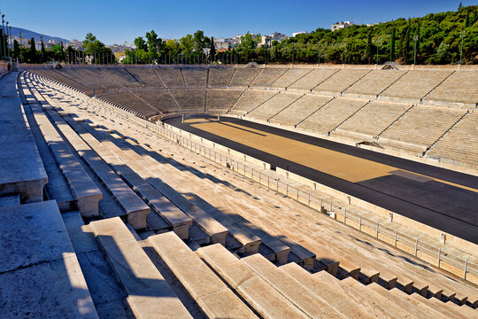 Athens Greece. The Panathenaic Stadium, site of the first modern Olympic games in 1896, now hosting ceremonial events & live music concerts. - Date: 08 - 06 - 2023.