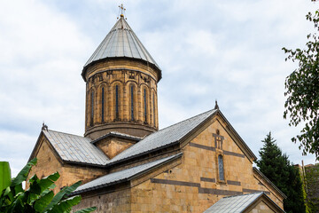 travel to Georgia - tower of Sioni Cathedral of the Dormition, Georgian Orthodox cathedral in Tbilisi city on cloudy autumn day