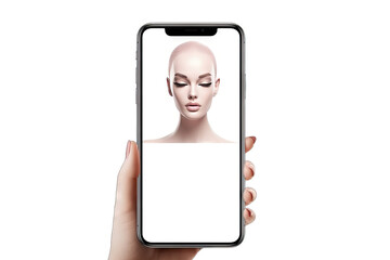 manicure client fashion hairdresser design background smartphone hold mobile hand device splay illustration coiffure hair screen Beauty salon booking app phone mockup blank white screen