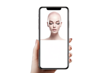 manicure client fashion hairdresser design background smartphone hold mobile hand device splay illustration coiffure hair screen Beauty salon booking app phone mockup blank white screen