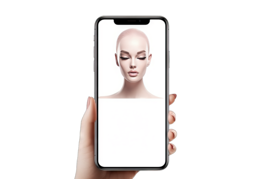 manicure client fashion hairdresser design background smartphone hold mobile hand device splay illustration coiffure hair screen Beauty salon booking app phone mockup blank white screen