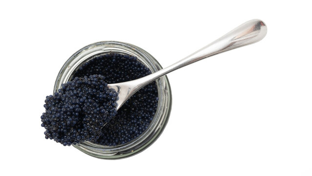 top view jar with lumpfish eggs. isolated white background. fish eggs