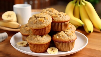 Generative AI Banana wholemeal muffin plate pictures