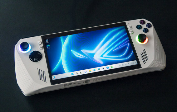 The ROG Ally from Asus is a dual-stick handheld Windows-based PC gaming computer. Copenhagen, Denmark - December 10, 2023.