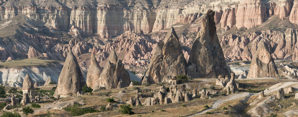 panorama view on the scenic Rose and  Valleys in Cappadocia, Turkey