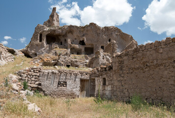 ruins of cave houses in the village of Soganli, Soğanlı Valley, Cappadocia, Turkey