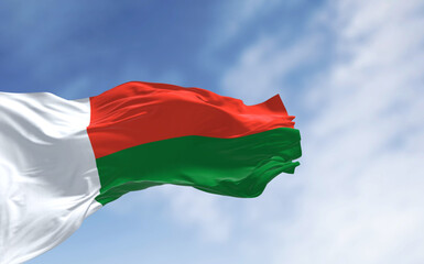 National flag of Madagascar waving in the wind on a clear day
