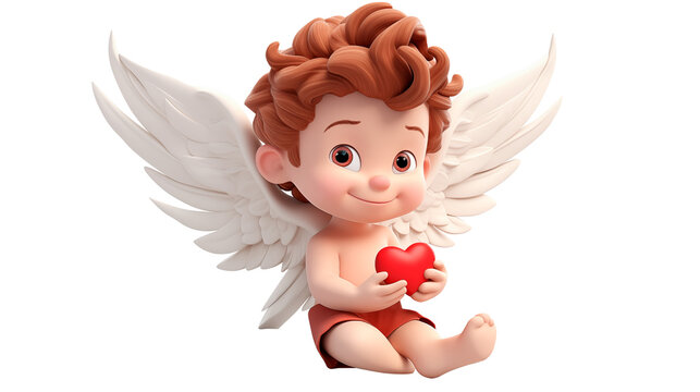 illustration of an cute angel cupid holding a heart, isolated cupid 