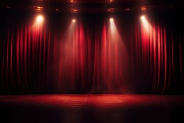 Theater Stage with Red Curtains and Spotlight