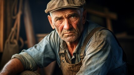Fototapeta premium Male farmer looking tired after day of work on the field. Portrait of a farmer feeling exhausted from hard work in agriculture 