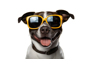 purebred student canino domestic space copy trendy goggles stylish pink studio happy concept white small sunglasses animal dog cute portrait humor pet smile background isolated funny sunglasses 