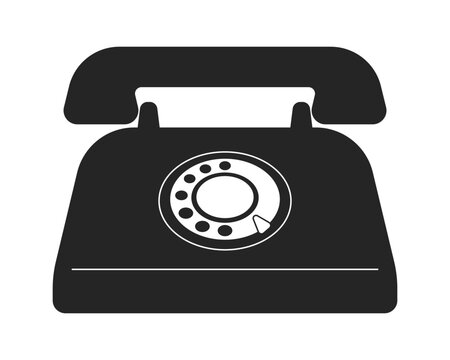 Rotary dial telephone old-fashioned black and white 2D line cartoon object. Vintage phone receiver isolated vector outline item. Classic telecommunication monochromatic flat spot illustration