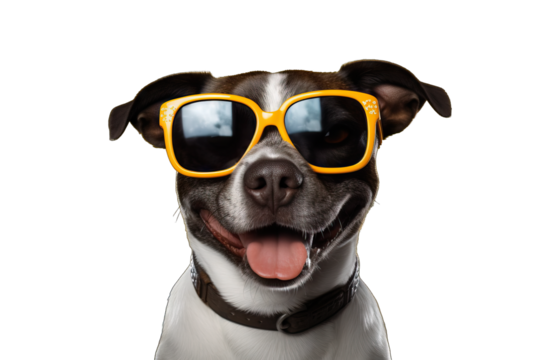purebred student canino domestic space copy trendy goggles stylish pink studio happy concept white small sunglasses animal dog cute portrait humor pet smile background isolated funny sunglasses 