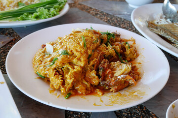 Stir-Fried Crab in Curry Powder, yellow curry, Asian Food.