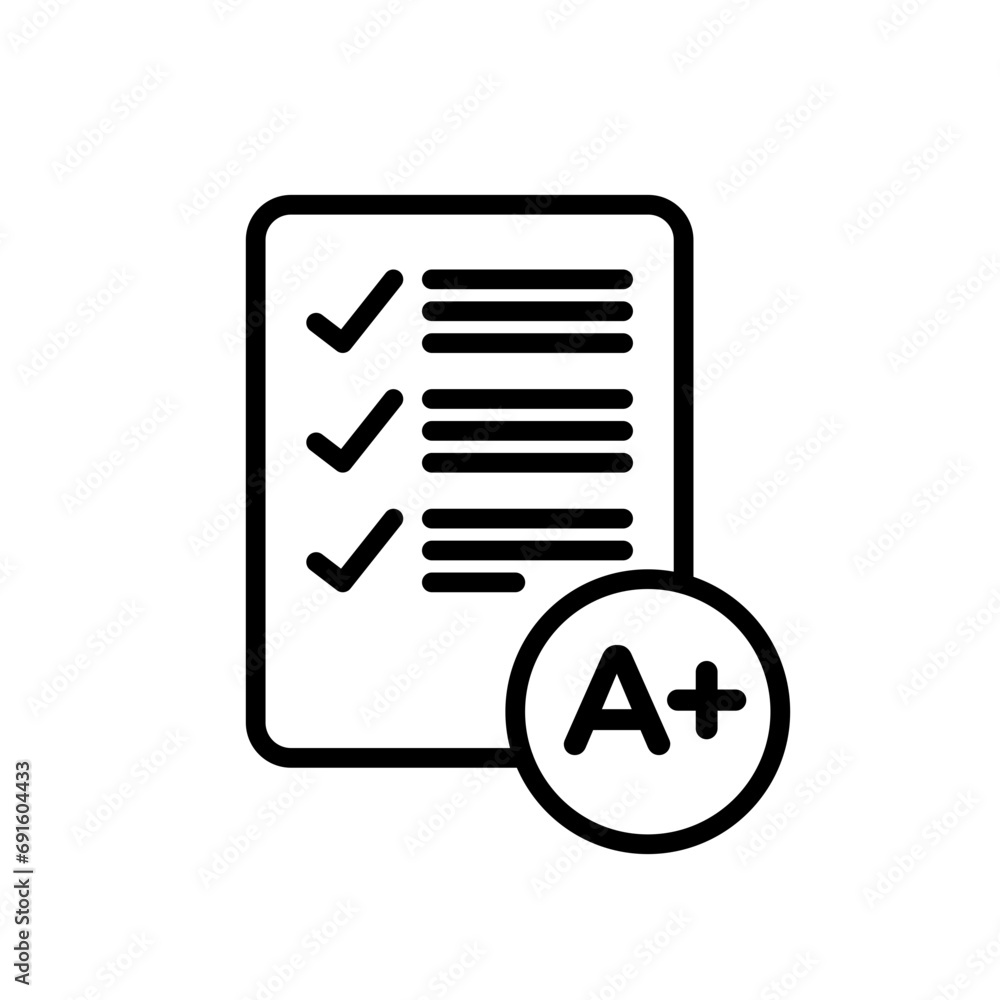 Poster grades icon. excellent smart student examination result with a plus ranking or grade in school educa