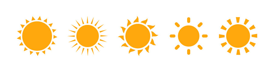 Collection of sun stars for use in as logo or weather icon. Vector flat design. Sun icons set