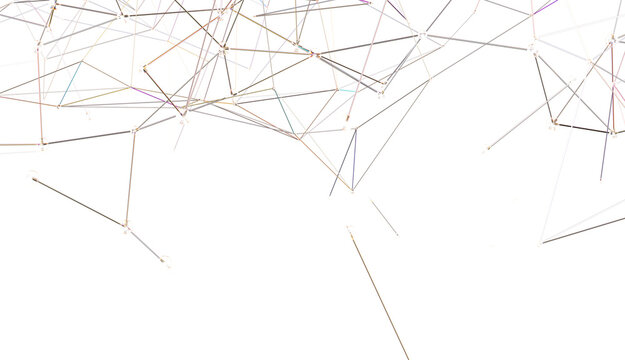 Multi color connected lines and dots network 3d illustration