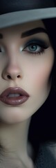 Beautiful Woman with Dark Lipstick wearing a Hat - An Eye Catching Background with Gothic References in Soft Focus Technique Style - Gothic Fashion Girl Wallpaper created with Generative AI Technology