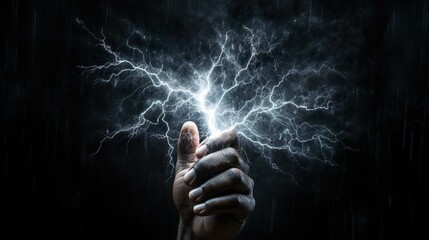 Hand holding a bolt of electricity. Created using Ai technology.