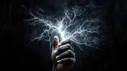 Foto op Canvas Hand holding a bolt of electricity. Created using Ai technology. © VNCXART