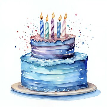 hand drawn watercolor water painting birthday cake