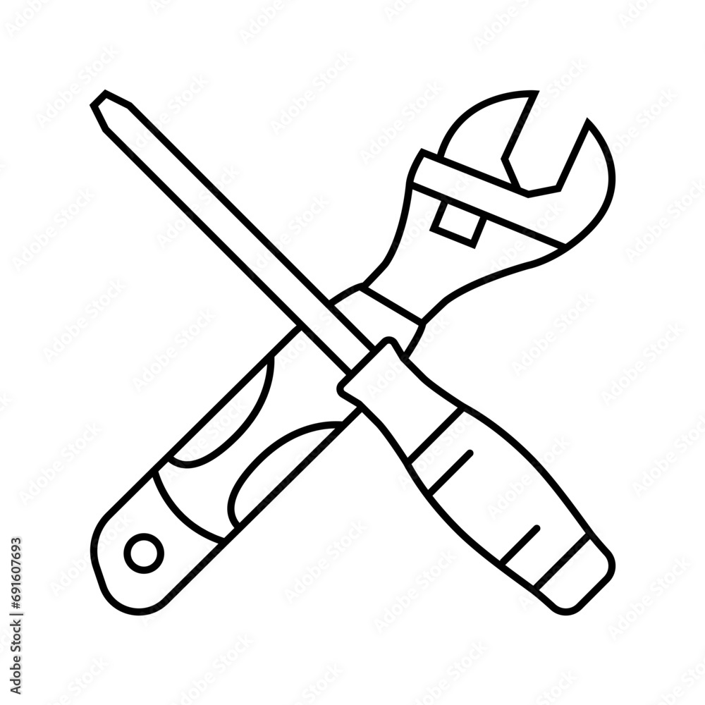 Aufkleber screwdriver and wrench tool work line icon vector. screwdriver and wrench tool work sign. isolated c