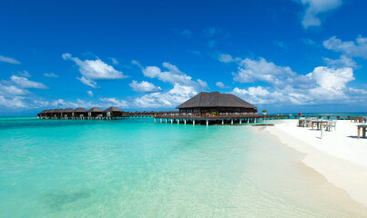 Beach and tropical sea. Tropical paradise landscape in Maldives