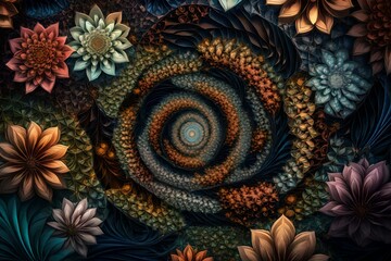 abstract fractal background with flowers