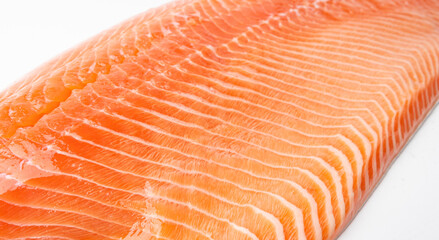 Fresh Salmon Fillet Isolated, Raw Norwegian Red Fish, Trout Meat Piece, Big Fresh Atlantic Salmon...