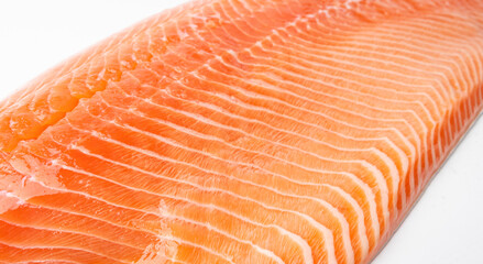 Fresh Salmon Fillet Isolated, Raw Norwegian Red Fish, Trout Meat Piece, Big Fresh Atlantic Salmon Fillet © ange1011