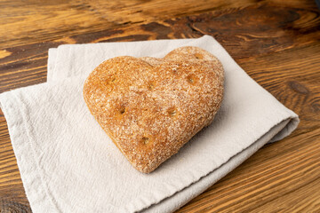 Oatmeal Bun in the Shape of a Heart, Gluten Free Flat Finnish Bread Roll