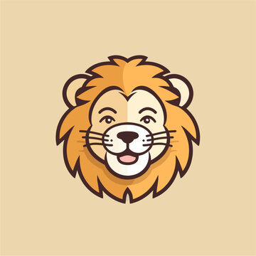 minimalist elegant digital icon design of a smiling lion