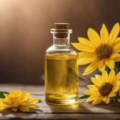Yellow Flower Essential Oils with Perfume Bottle