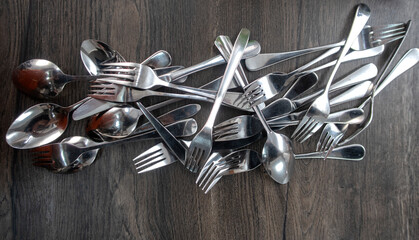 Set of cutlery on background, flat lay - 691610842