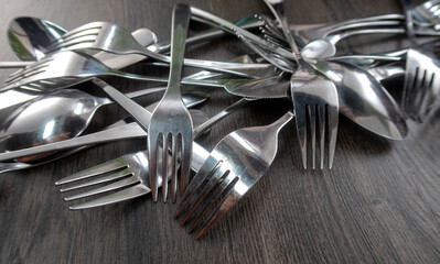 Set of cutlery on background, flat lay - 691610853