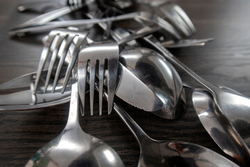 Set of cutlery on background, flat lay - 691610859