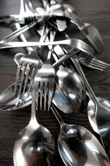Set of cutlery on background, flat lay
