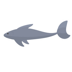 Big blue shark. Predatory marine inhabitants. Shark side view . Inhabitants of reefs and oceans. Dangerous fish for humans. Isolated on white background.