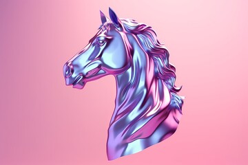 abstract shiny horse head on pink background,