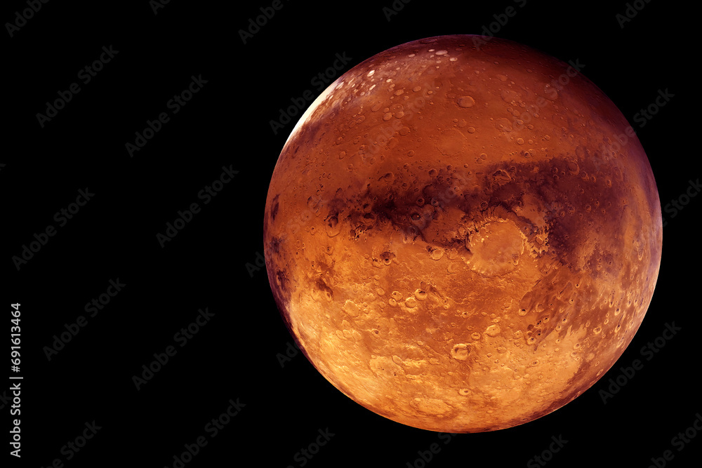 Poster planet mars on a dark background. elements of this image furnished by nasa