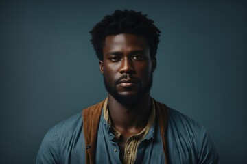 Fototapeta premium Bold Elegance: Handsome African American Man Poses on Isolated Blue Background